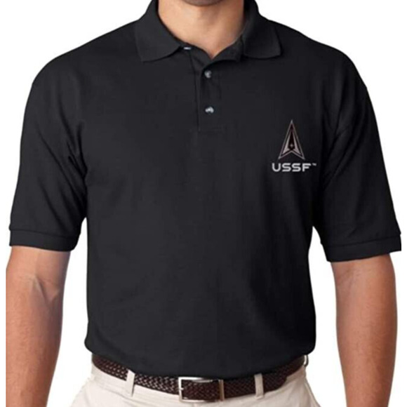 USSF United States Space Force Black Embroidered Logo Polo Short Sleeve Shirt L - Picture 3 of 9